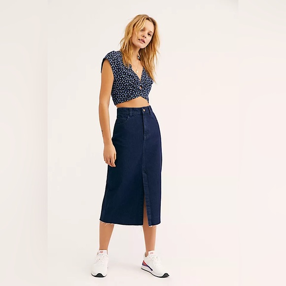 Free People Denim Midi Skirt